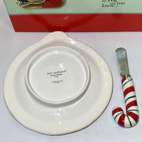 New Fitz and Floyd Santa’s Kitchen Snack Plate & Spreader Ornament CandyCane NIB - Picture 5 of 10